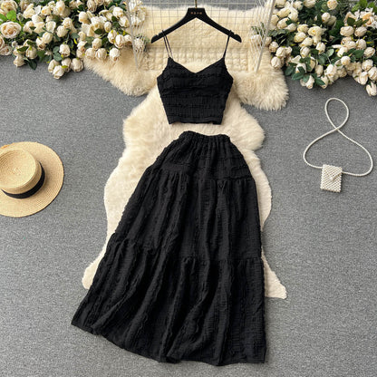 Age-reducing suit 2025 new suspender top short versatile swing skirt two-piece suit trendy R2131