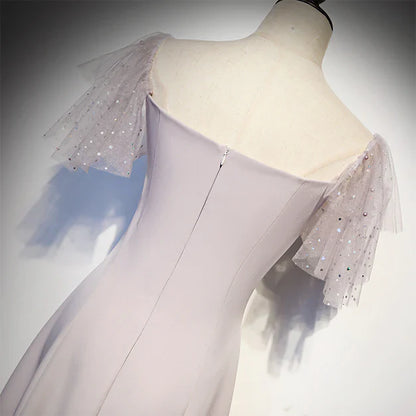 Cute Tea Length Off Shoulder Wedding Party Dress Short Sleeves Formal Dress Elegant Cocktail Dress Wholesale
