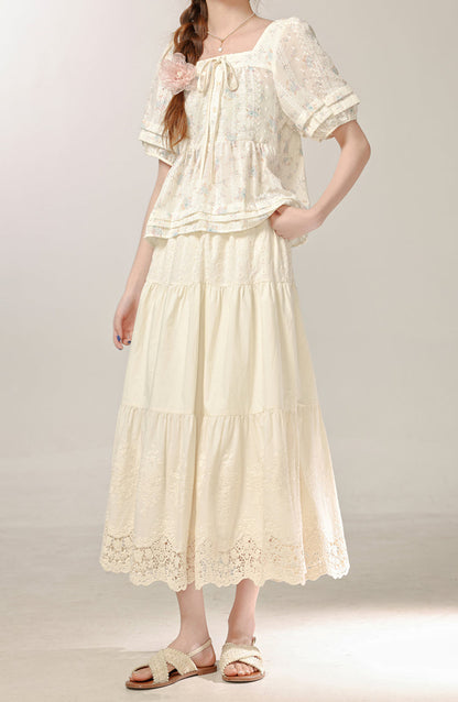 Beautiful apricot floral shirt for women, high-end and beautiful all-match top R1974