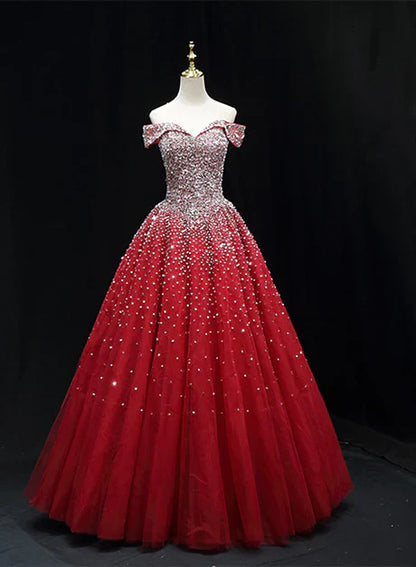 omberprom Shiny A-line Long Formal Dress Sweet 16 Dresses Off Shoulder Pretty Prom Dress Wholesale