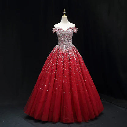 omberprom Shiny A-line Long Formal Dress Sweet 16 Dresses Off Shoulder Pretty Prom Dress Wholesale