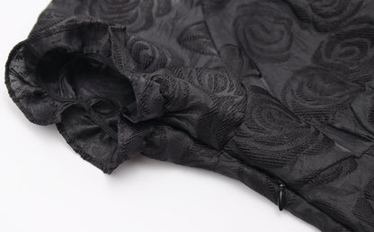 Dark night elf design lace-up back bow dress for women with slim waist A-line short skirt R0091