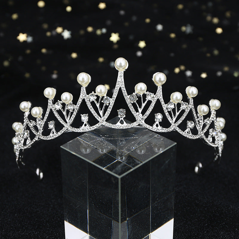 Girls Beaded Pearl Wedding Party Queen Crown