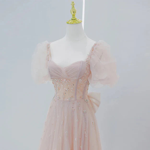 omberprom A-line Tulle Short Sleeves Long Party Dress Sweet 16 Dresses Prom Dress Elegant Evening Dress Formal Dress Wholesale