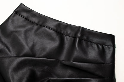 Black irregular skirt 2025 new hot girl style high waist slim a-line hip leather skirt short R0150