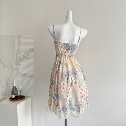 2025 new niche retro floral lace bud rose strappy suspender dress R1988