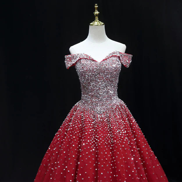 omberprom Shiny A-line Long Formal Dress Sweet 16 Dresses Off Shoulder Pretty Prom Dress Wholesale