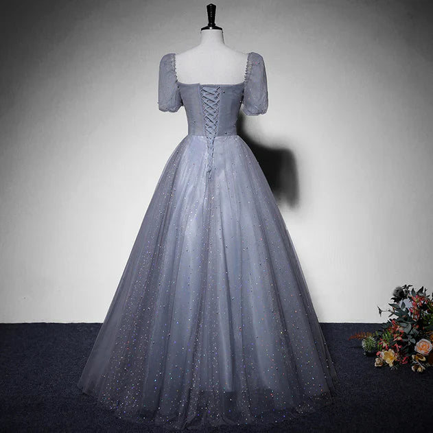 omberprom Tulle Long Formal Dress Party Dress Evening Gown A Line Short Sleeves Prom Dress Wholesale