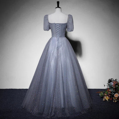 omberprom Tulle Long Formal Dress Party Dress Evening Gown A Line Short Sleeves Prom Dress Wholesale