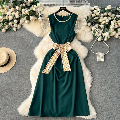 European and American style two-piece dress with printed shawl coat, sleeveless vest dress R2232