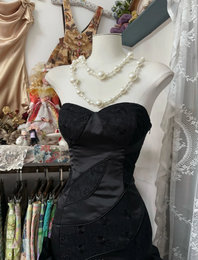 Retro Sweetheart Neck Black Satin Ruffles Mermaid Long Party Dress Birthday Prom Gown