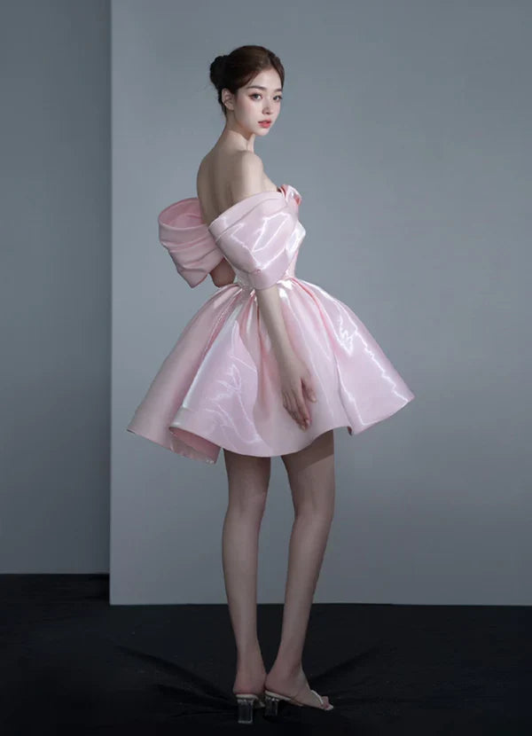 Cute Pink Off-the-shoulder Short A-Line Party Dress Cocktail Dress Homecoming Dress TP4432