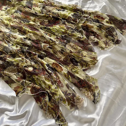 Vintage Green Chiffon Print Floral Beaded Mermaid Prom Dress Spaghetti Straps Birthday Party Dress Y9732
