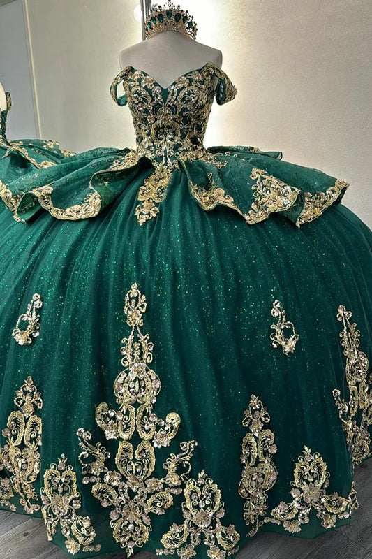 Off The Shoulder Dark Green Tulle Prom Dresses Royal Sweet 16 Dress,AST2114