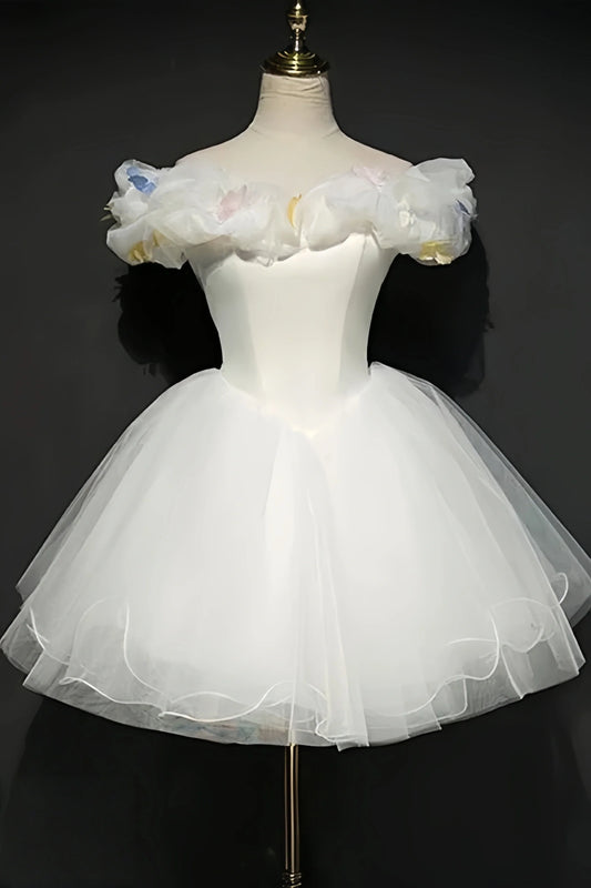 Off The Shoulder Ivory Homecoming Dresses Organza Mini Party Dress, AST2047