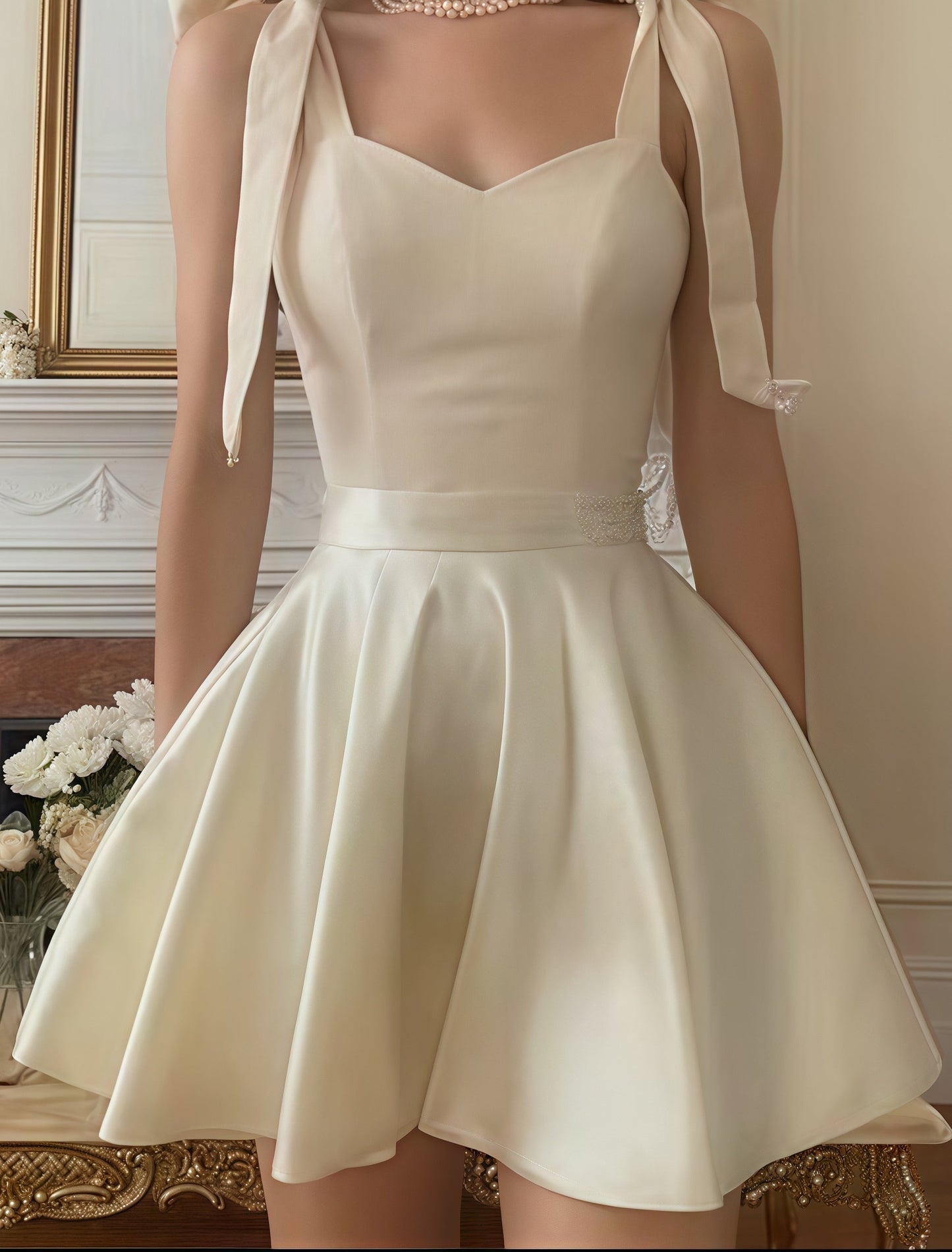 Off White A-Line Homecoming Dress, Mini Party Dress,AST1790