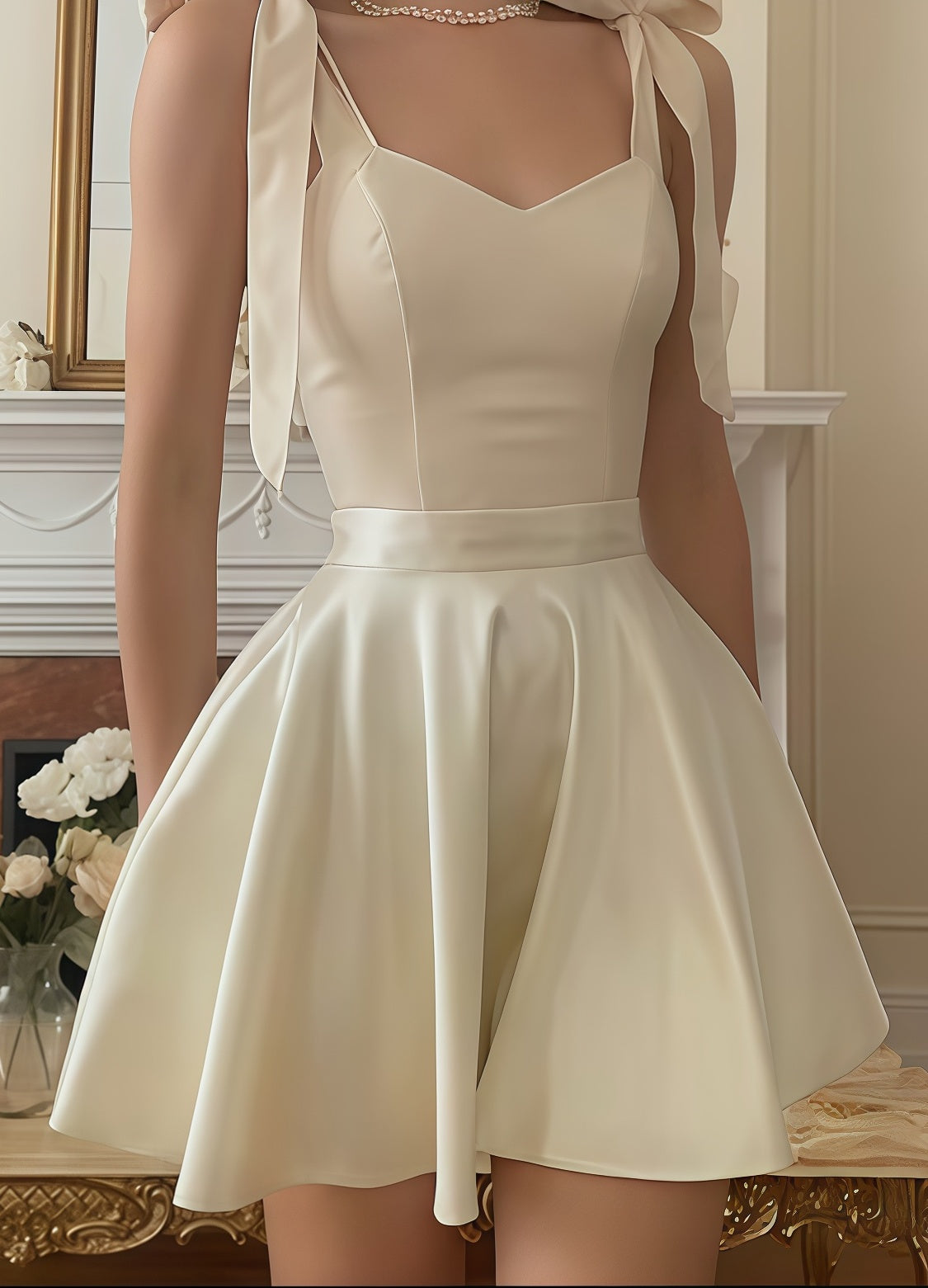 Off White A-Line Homecoming Dress, Mini Party Dress,AST1790