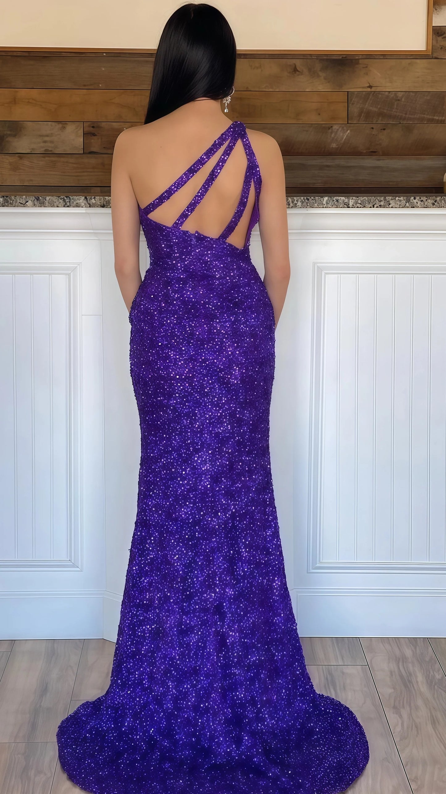 Burgundy Sequined Mermaid Long Prom Dresses, AST1587
