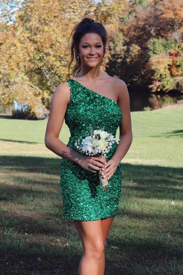 PM229,One shoulder sequin white homecoming dresses