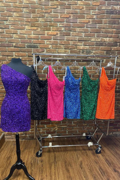 PM229,One shoulder sequin white homecoming dresses