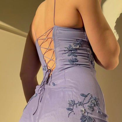 omberprom Elegant Spaghetti Straps Formal Dresses A Line V-neck Long Prom Dresses Appliques Charming Evening Party Dress