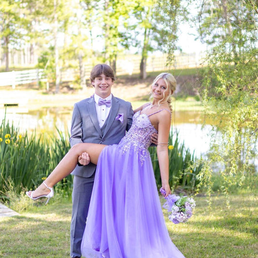 Vintage Lilac Applique Sequin Prom Dress Sweetheart A-Line Evening Dress Long Formal Dress TP4652