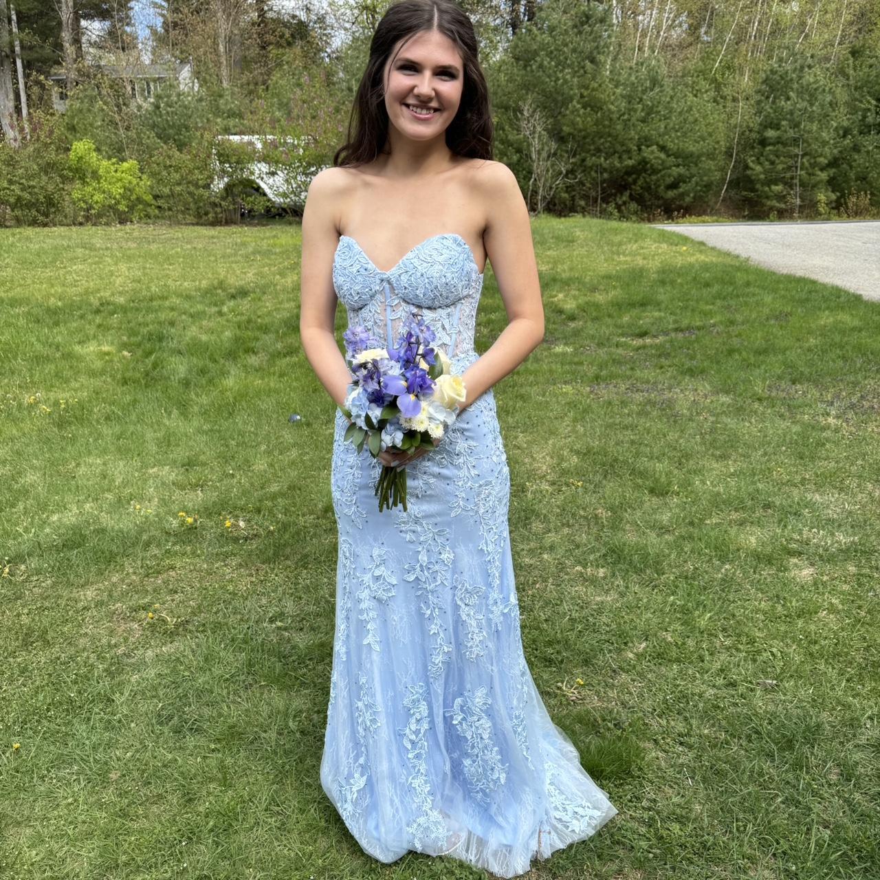 Vintage Blue Sweetheart Prom Dress Applique Strapless Evening Dress Long Sheath Formal Dress TP4648