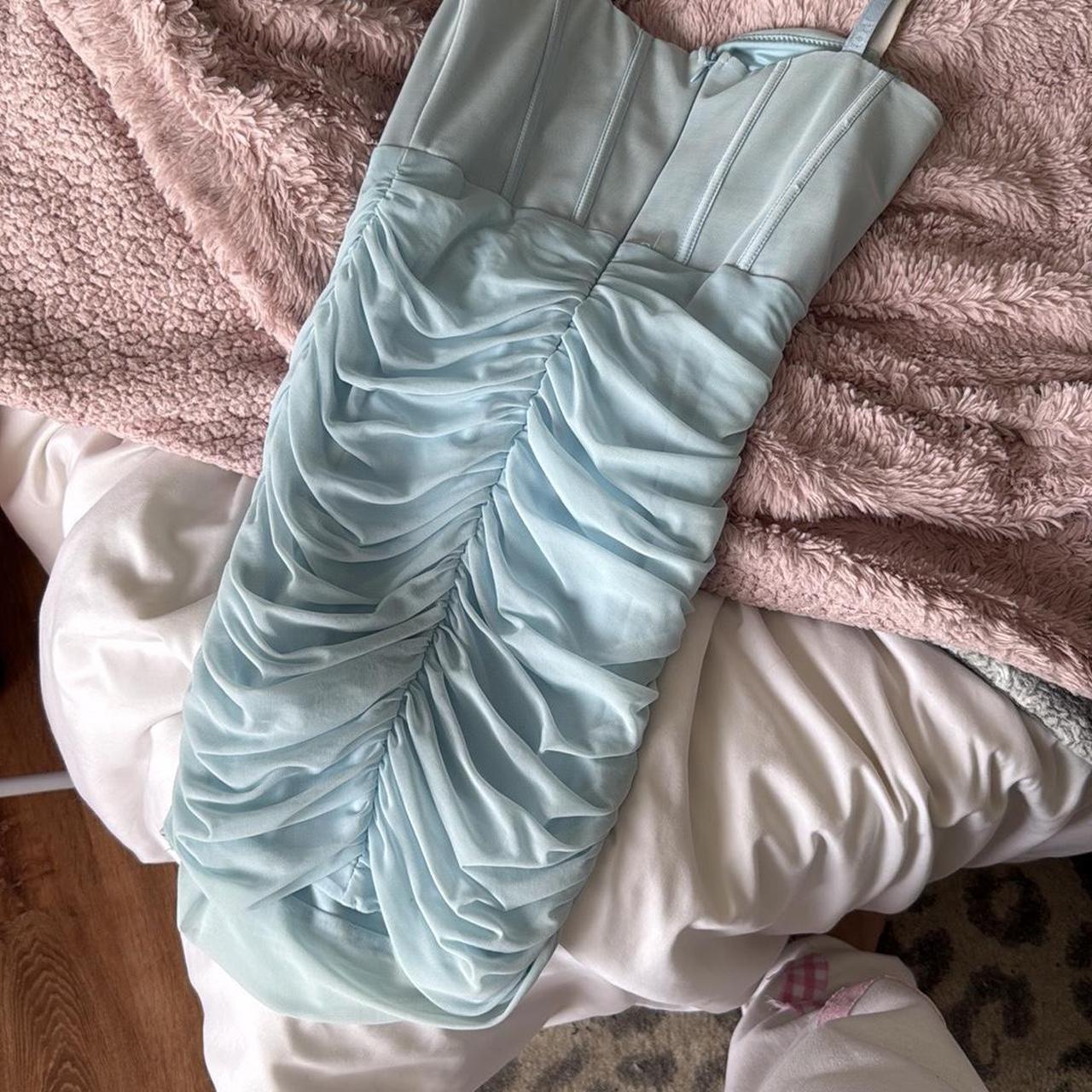 Vintage Light Blue Sweetheart Bodycon Design Spaghetti Strap Homecoming Dress TP3749