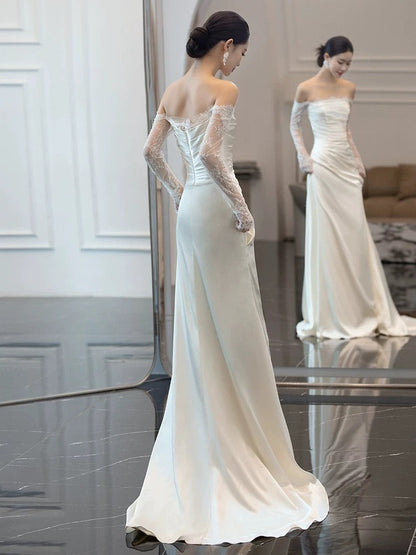 Vintage Mermaid Strapless Long Sleeves White Wedding Dresses P1062