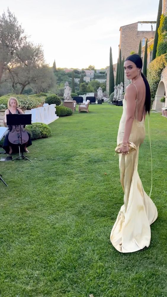 Vintage Mermaid Yellow Floor Length Sleeveless Backless Prom Dress P1192