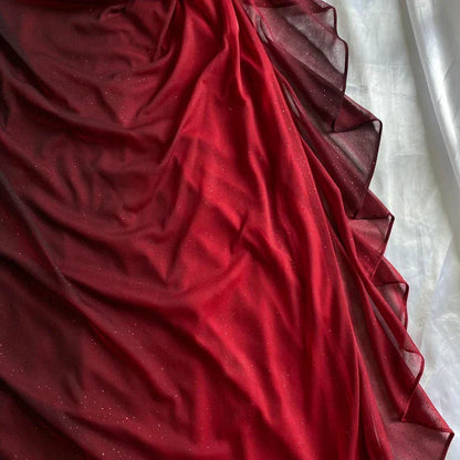 Vintage Shiny Burgundy Sheath Chiffon Shoulder Strap Design Long Prom Dress Evening Dress TP4296