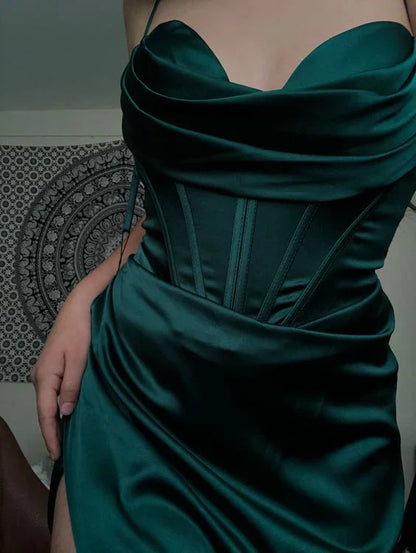 Charming Satin High Slit Sweetheart Mermaid Long Prom Dress Party Dress Evening Dress TP4513