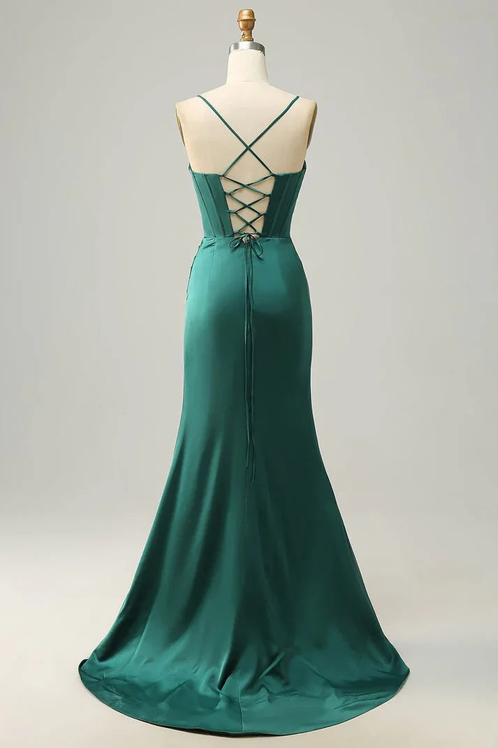 Charming Satin High Slit Sweetheart Mermaid Long Prom Dress Party Dress Evening Dress TP4513