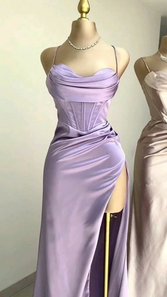 Charming Satin High Slit Sweetheart Mermaid Long Prom Dress Party Dress Evening Dress TP4513