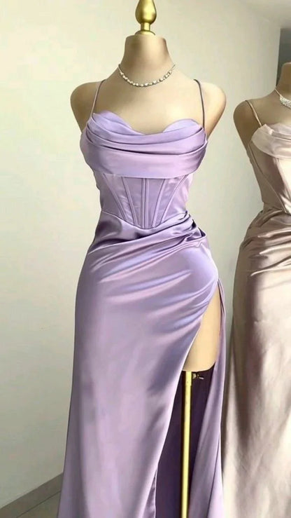 Charming Satin High Slit Sweetheart Mermaid Long Prom Dress Party Dress Evening Dress TP4513