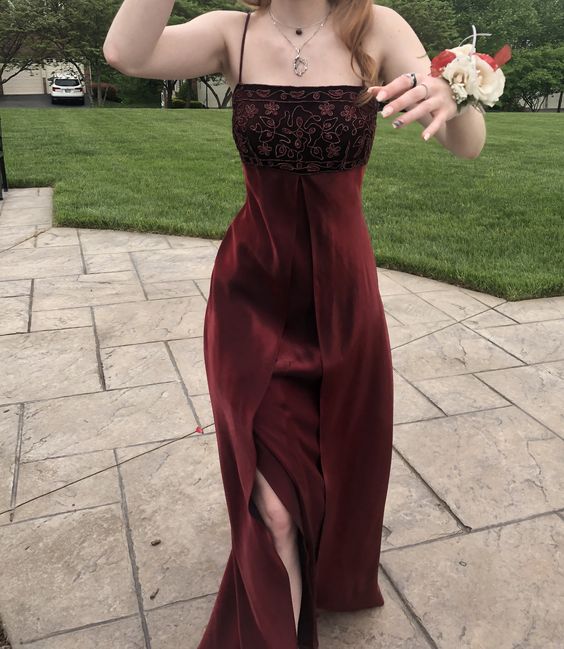 Vintage A line Straps Dark Burgundy Long Prom Dress P1439