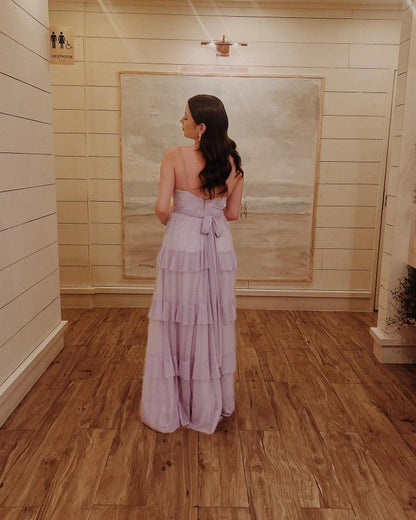 Simple A line Spaghetti Straps Lilac Long Prom Dress P1637
