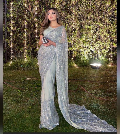 Sparkly Mermaid One Shoulder Light Gray Sequin Long Prom Dress P1643