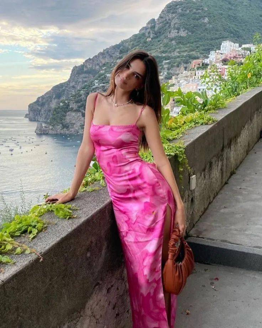 Beautiful Sheath Pink Floral Prom Gown Long Prom Dresses P1866