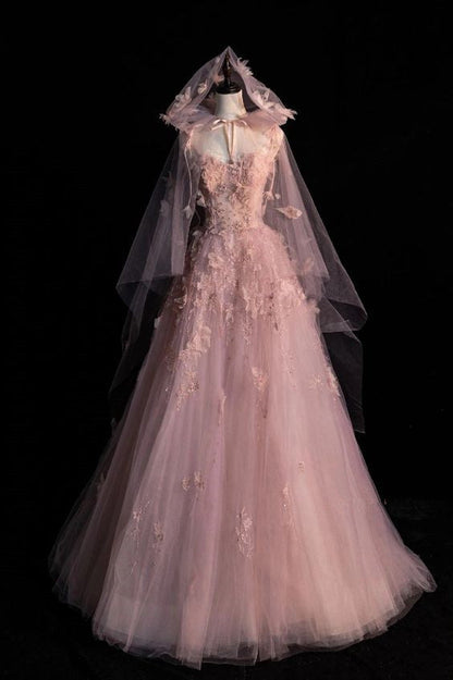 Fairy A line Spaghetti Straps Pink Tulle Prom Dresses for Teens P1927