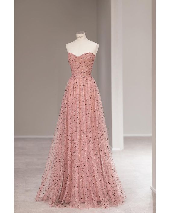 Fairy A line Sweetheart Pink Long Tulle Prom Dresses 22th Birthday Outfit P1961