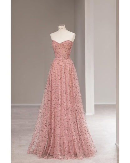 Fairy A line Sweetheart Pink Long Tulle Prom Dresses 22th Birthday Outfit P1961