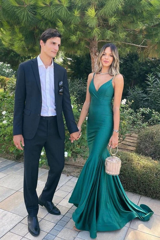 Sexy Mermaid Straps Dark Green Backless Prom Dresses Evening Dress P1996