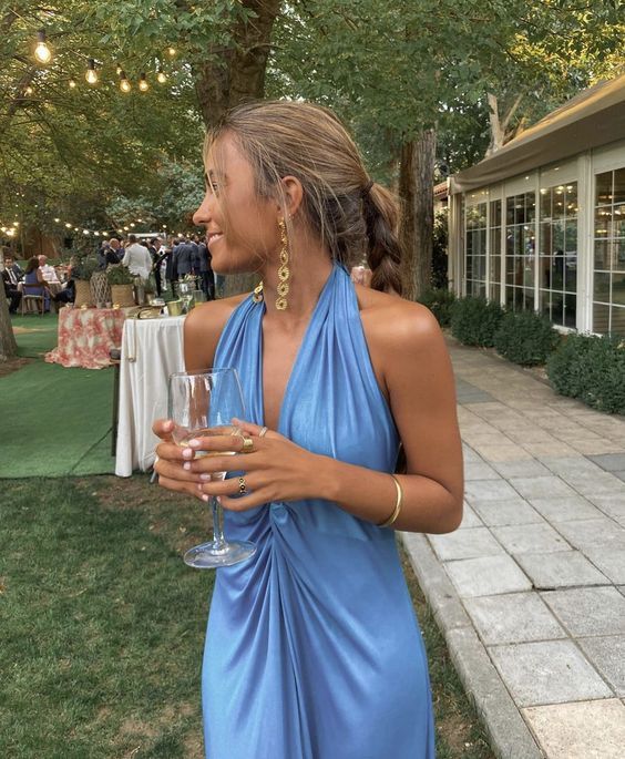 Simple Sheath Blue V Neckline Long Prom Dresses Evening Dress P2000