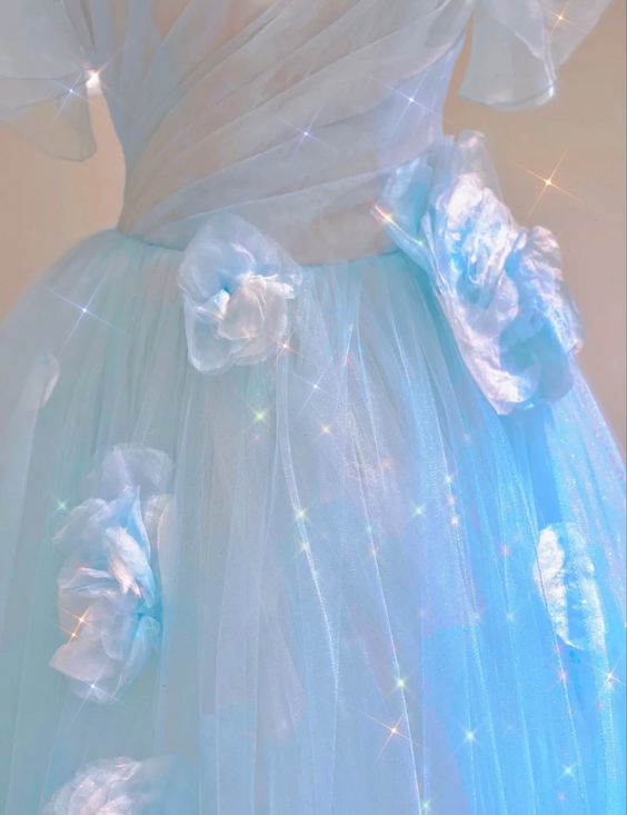 Fairy A line Blue Floral Prom Dresses Evening Dress P2057