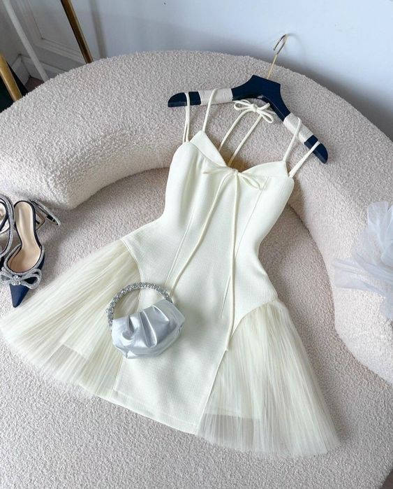 cute a line white straps homecoming dress 16th birthday outfits P2096