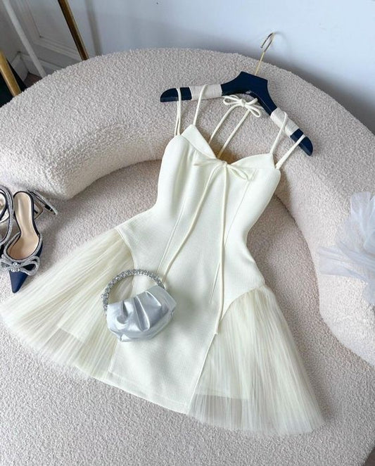 cute a line white straps homecoming dress 16th birthday outfits P2096