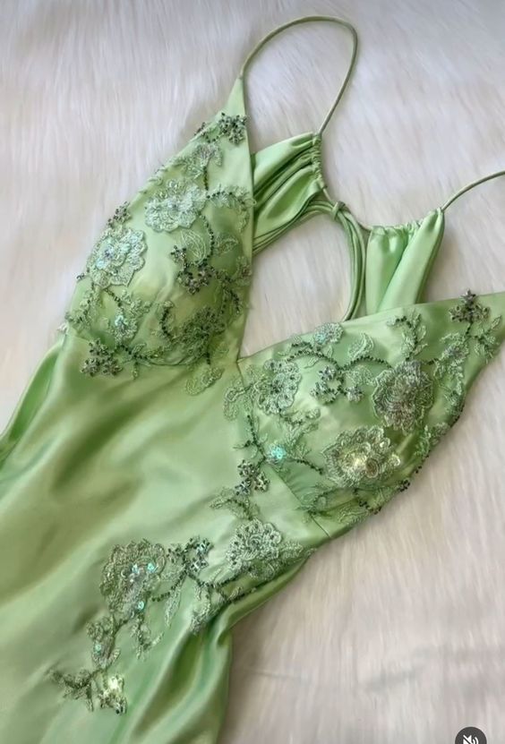 Sexy A Line Sage Green Satin Prom Dresses 21th Birthday Outfit P2107