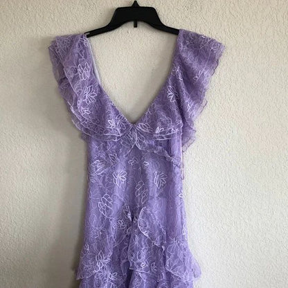 Vintage Lilac A-Line Lace Tiered Prom Dress Party Dress Evening Dress TP4503
