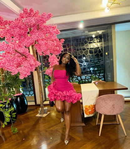 Sexy Sheath Strapless Pink Short Homecoming Dress P2242